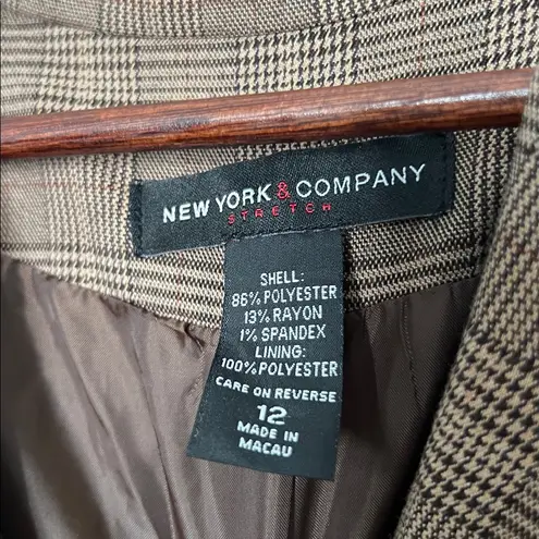 New York & Company Brown Plaid Blazer Pant Suit Set Size 12 / 10