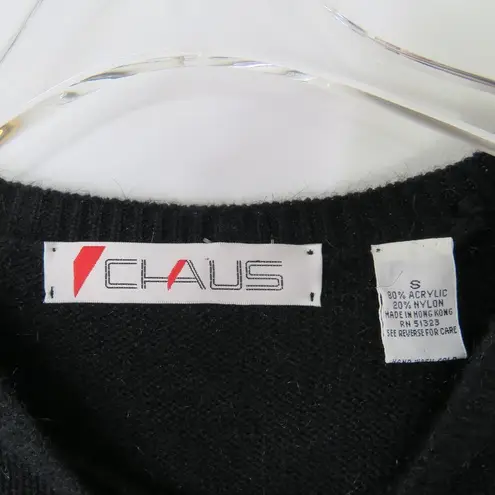 Chaus 1980s Vintage Gem Rhinestone Gaudy Knit Black Gold Sweater Small