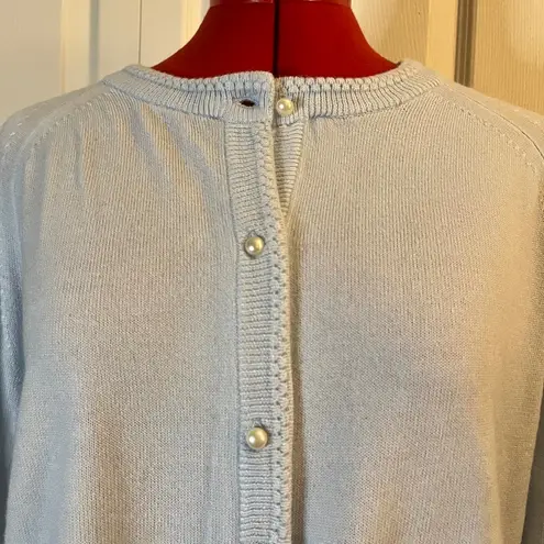 NWT Karen Scott Faux Pearl Button-Up Cardigan Light Blue L
