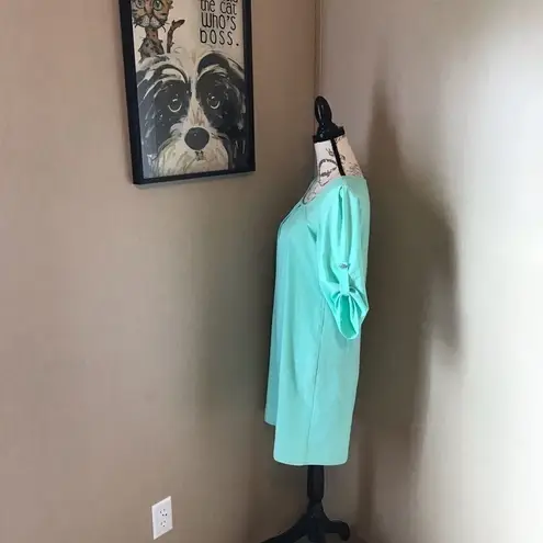 Ezra Aqua Dress Adjustable Sleeves Missing Label