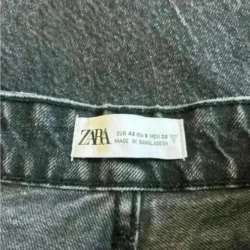ZARA  black acid wash high rise mom boyfriend straight leg button front jeans