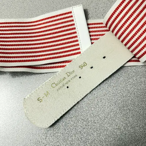 Vtg Christian Dior Belt Womens S/M Red White Candy Stripe 80s Cotton Waist