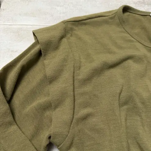 LNA Bodysuit Long Sleeve Khaki Olive Green Size Small Ruffle Peplum Shoulders