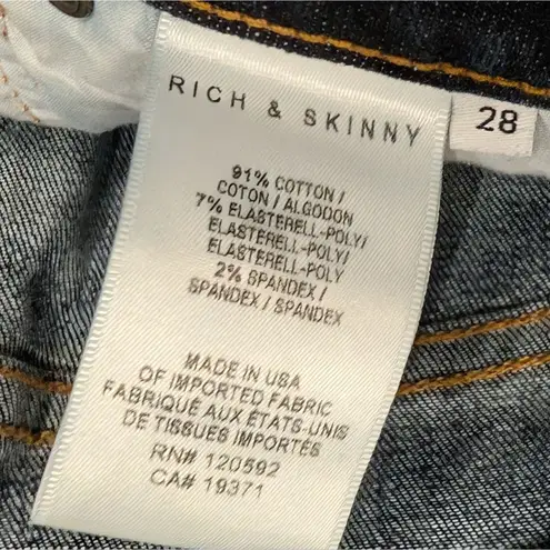 Rich & Skinny Womens 28 Slim Leg Jeans Dark Wash Designer Premium Denim Made USA