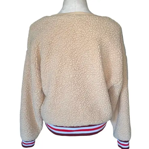 Joe Boxer  Sherpa Teddy Pullover Crewneck Sweatshirt with striped hem size large