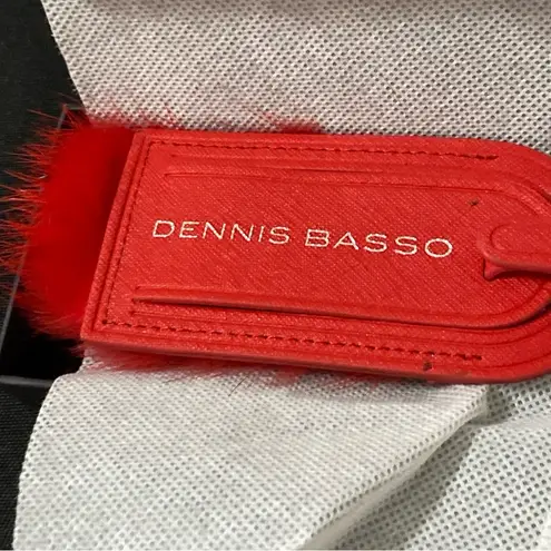 Dennis Basso Red LUGGAGE TAG MEASURES APPROX 6” RED LEATHER RED FUR (FAUX??)