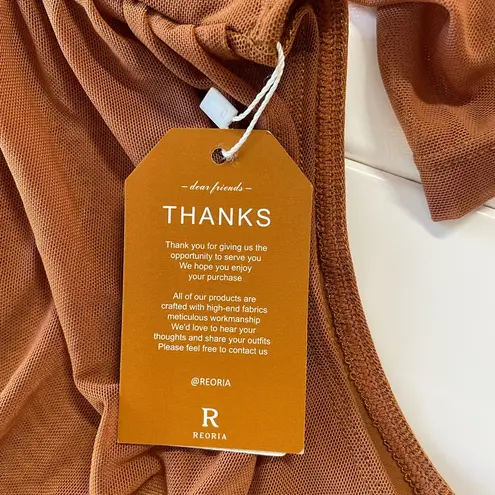 Reoria Turtleneck Sheer Mesh Long Sleeve Bodysuit, Size S, NWT Brown