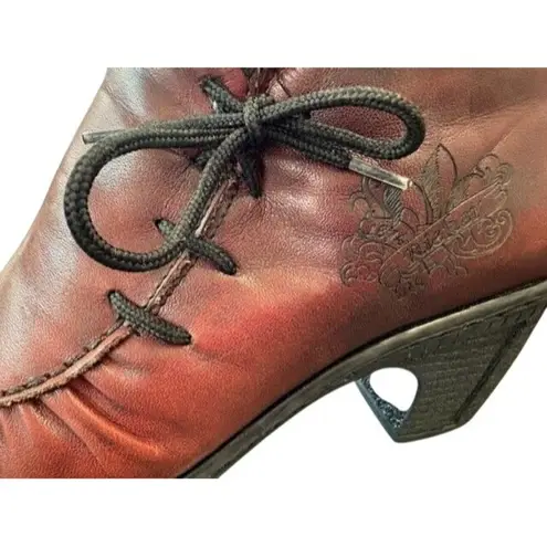 Rieker Womens Burgundy Leather Ankle Boots With Side Zipper & Lace