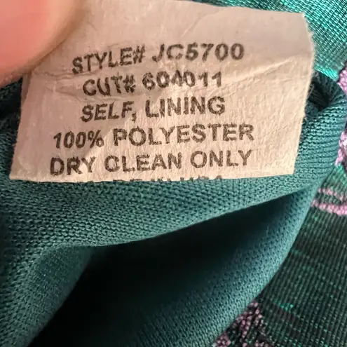 Eva Franco Fit And Flare Dress Green Purple Jacquard Floral Metallic Size 4