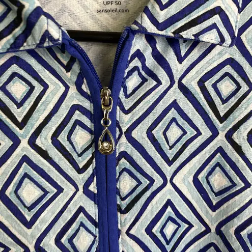 San Soleil Womens Long Sleeve Shirt Size Small Blue Top 1/4 Zip Diamond UV UPF