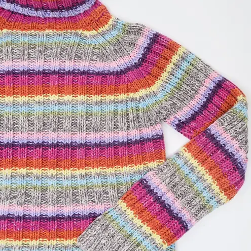 Vintage 90s Rocket 898 Rainbow Striped Knit Turtleneck Sweater Gray Size M