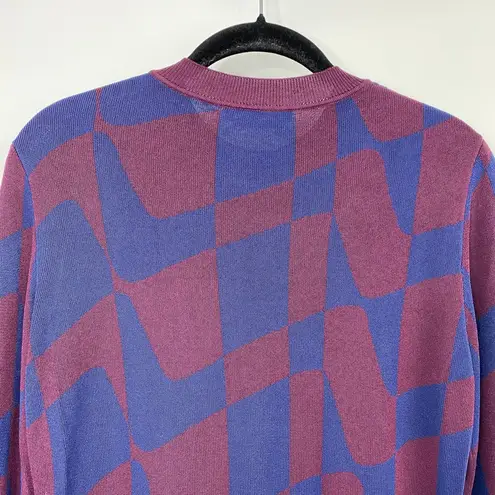 Hugo Boss Boss Geometric Sweater Lightweight Crewneck Long Sleeve Maroon Blue M