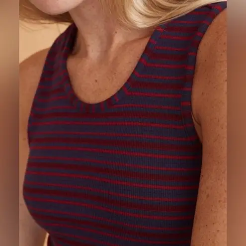 Marine layer Lexi Rib Daytime Midi Tank Dress Cabernet Navy Stripe Size Large