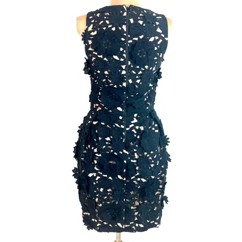Embroidered Floral Black Lace Shift Cocktail Dress 2 Black Tie Formal Elegant