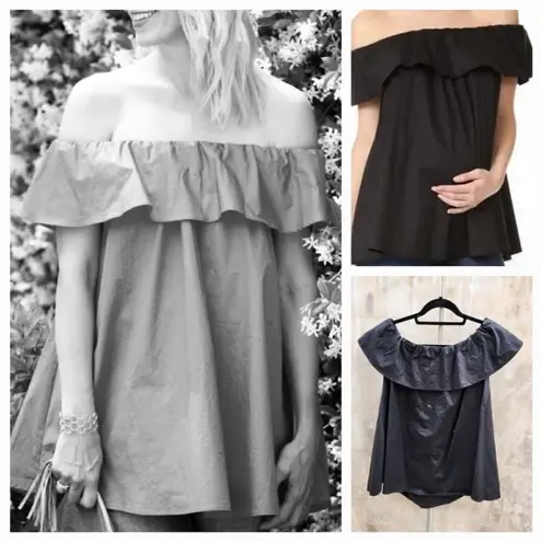 Hatch Maternity The Chloe Top Off Shoulder Ruffle Neckline Black Size undefined