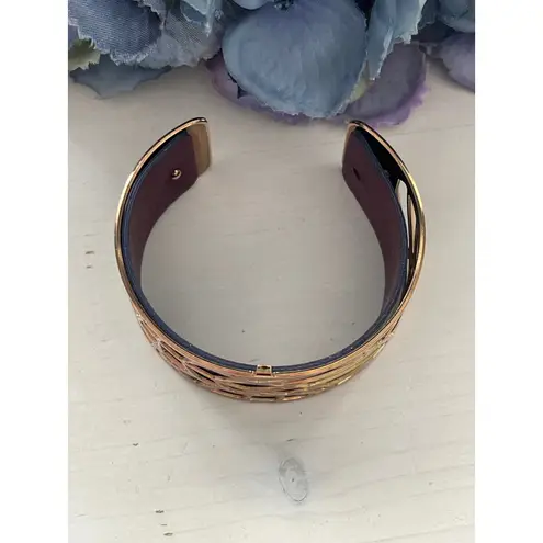 Les Georgettes Cuff Bracelet Gold Tone Blue Reversible Leather France Made