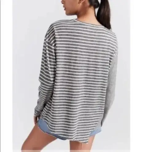 Current/Elliott Current Elliott The Slice Grey Stripe Oversized‎ Long Sleeve Tee Size 0