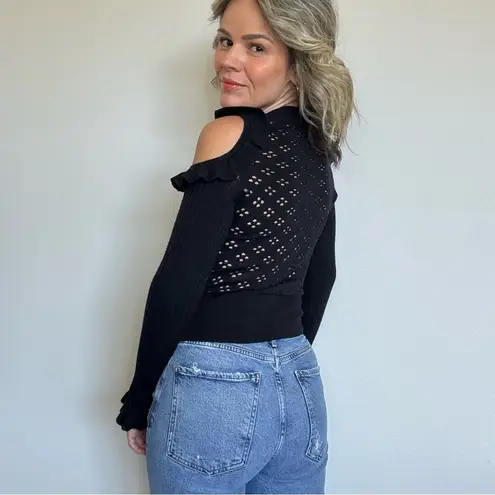 Jill Stuart Perforated Cutout Shoulder Knit Top