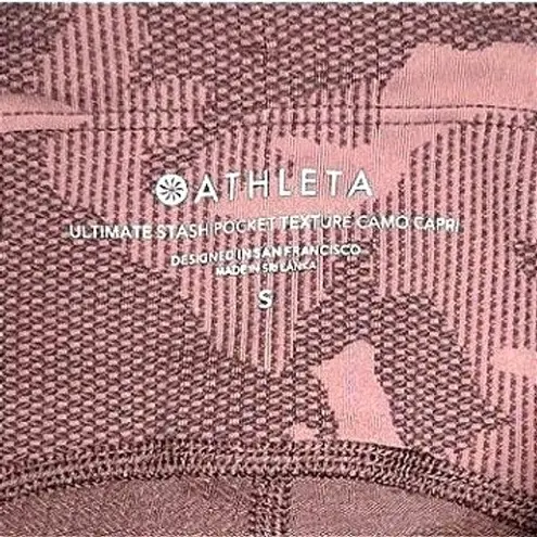 Athleta  Ultimate Stash Pocket Capri Small Pink Mauve Camo High Rise Workout EUC