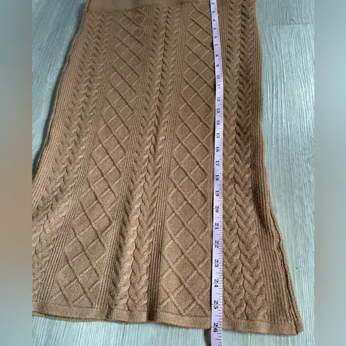 Magaschoni Tan Cable Knit Midi Skirt Viscose Nylon Blend Fall