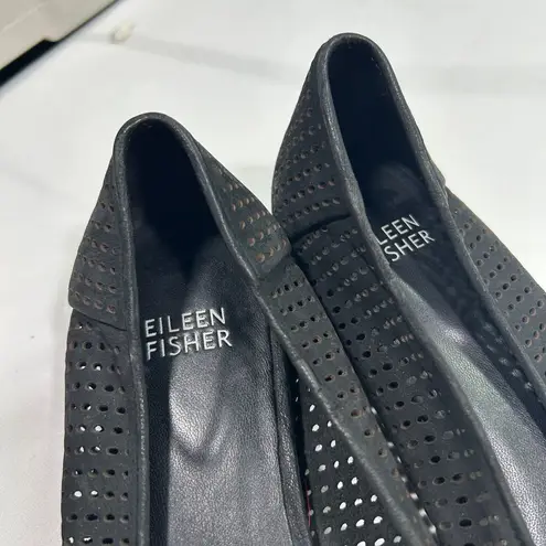Eileen Fisher  Black Perforated Leather‎ Ballet Flats Comfort Slip-On Shoes 7.5