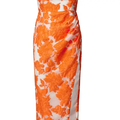 Showpo jacquard strapless cocktail midi dress orange white size 8 NWT $100