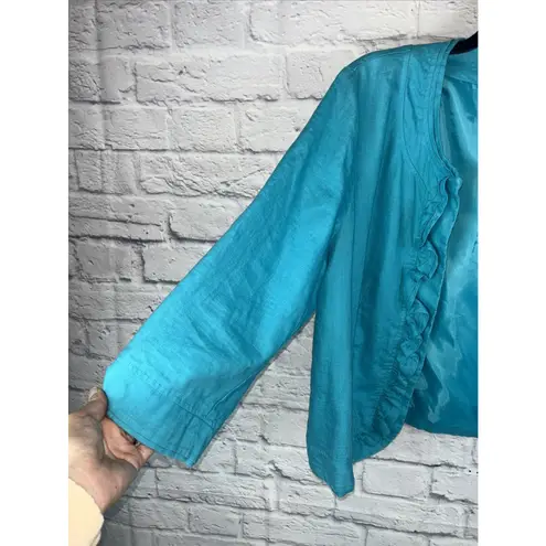 kim rogers Women's 100% Linen Lined Career Feminine Ruffle Front Blazer Size XL