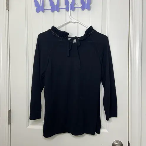 Rsvp EUC by Talbots women's black beaded jeweled ruffle cropped sleeve sweater