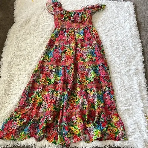 Alice + Olivia  KIA EYELET COLD SHOULDER WOMENS MAXI MULTICOLOR DRESS SIZE 10