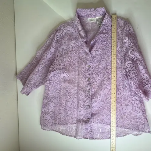 White Stag Floral Sheer Burnout Button Down Blouse 18W/20W Purple Lightweight