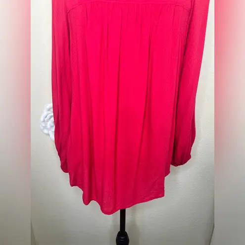 Maeve NTM: by Anthropologie Red Boho Flowy Tunic Blouse Long Sleeve V-Neck