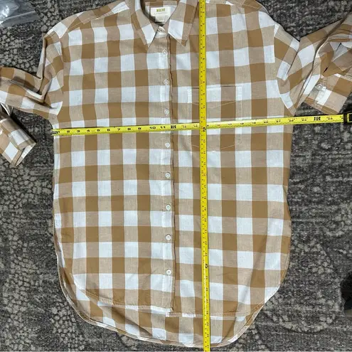 Maeve Anthropologie  XS Tan White Buffalo Checkered The Bennet Buttondown Shirt