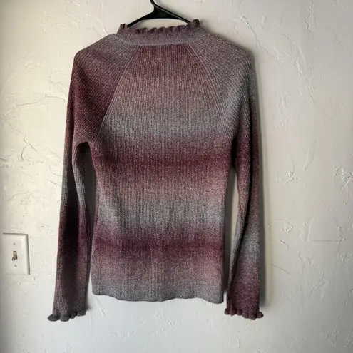 IN San Francisco Sweater Y2k Large Knit Ruffle Mock Neck Pullover Ombre Fall Purple
