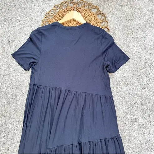 NWOT Saint+Sofia Greenwich Asymmetric Short Sleeve Maxi Dress Flowy Navy Blue Size 10