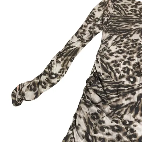 Rebecca Taylor Animal Print Long Sleeve Stretch Dress Mini Ruched Size 4 Women's