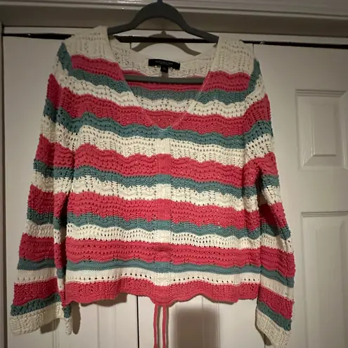 Marc New York V Neck Sweater, Size L. Pink, cream and light green striped.