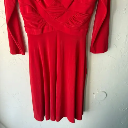 Halston Heritage Red V Neck Ruched Midi Dress 4 Event Special Occasion Party - Image 4