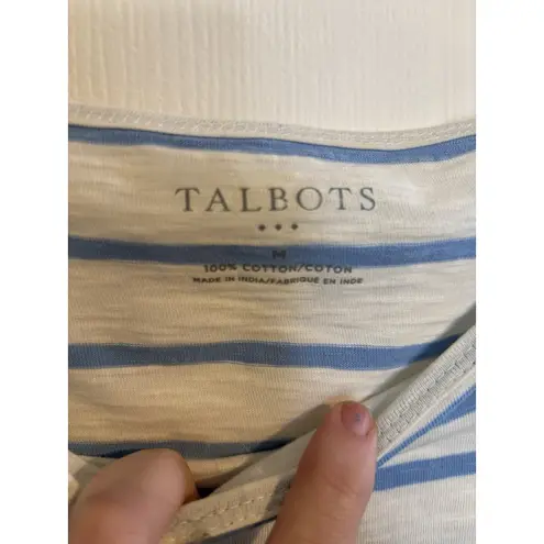Talbots  3/4 Sleeve Striped Nautical Top Size Medium Wide Neck Embroidered Travel