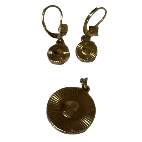 MCM New Nina Richie Gold Tone Abalone & Rhinestone Earrings & Pendent Vtg Set