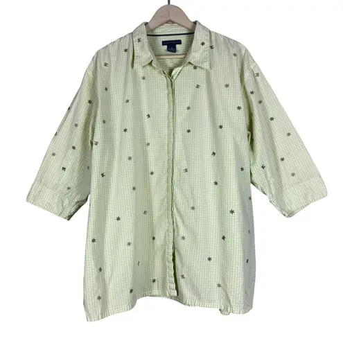 Mountain Lake Button Down Shirt Size 3X Pastel Yellow Floral Bow Embroidered