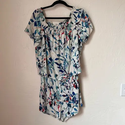 Parker  100% Silk floral off the shoulder romper size M