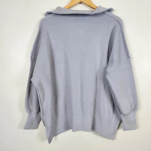 Lillusory Gray Oversized Quarter Zip Sweater Small Rough Hem Coastal Grandma