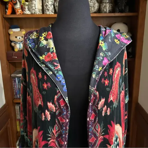 Johnny Was Floral Multicolor Patterned Long Sleeve Hooded Pocket Duster Sweater