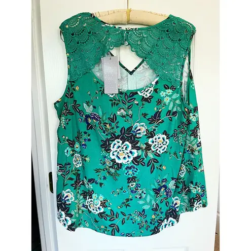 Daniel Rainn NWT  Blouse Tank Top Shirt Green Floral Open Back Size XXL