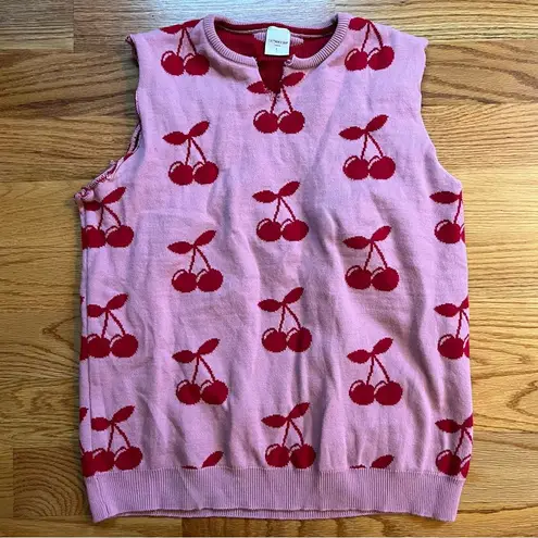 Skinny Dip cherry print cutoff sleeveless sweater size large Pink