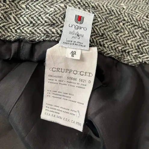 Emanuel Ungaro Solo Donna Paris Metallic Chevron Tweed Wool Midi Pencil Skirt