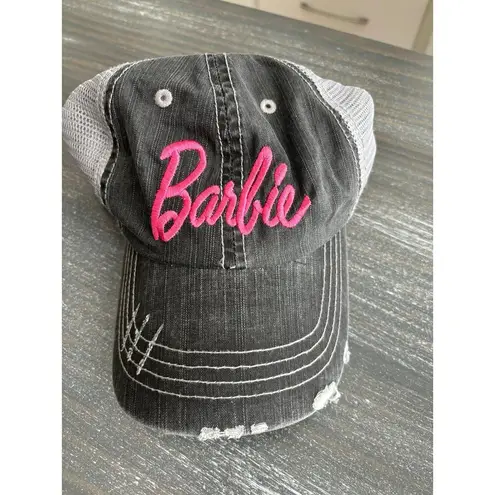 BARBIE Adult Adjustable Hat Cap‎ Gray Embroidered Pink Barbie Logo NWOT