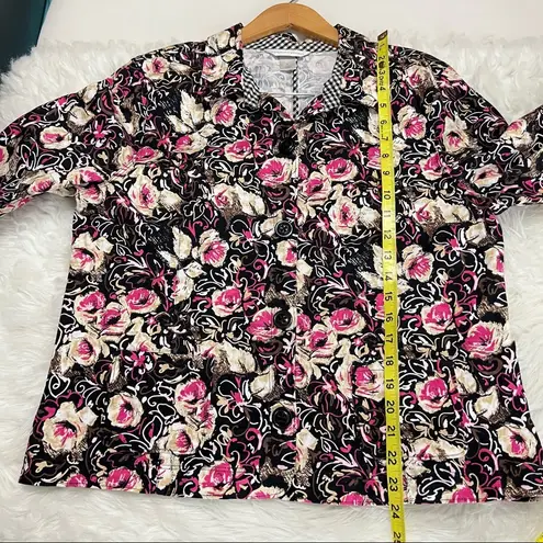 Christopher & Banks Floral button up Blouse Short Jacket gingham trim Large READ