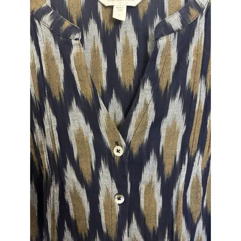 Garnet Hill Uma Ikat Button Front Top Size Large Geometric Lagenlook Boxy FIt