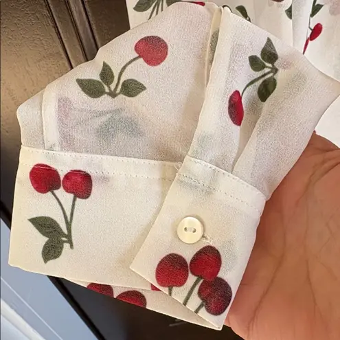 The Kooples Like New Button Front Semi Sheer Cherry Top Size Small